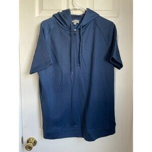 COS Quarter Zip Pullover Navy Blue Short Sleeve Hoodie drawstring size M